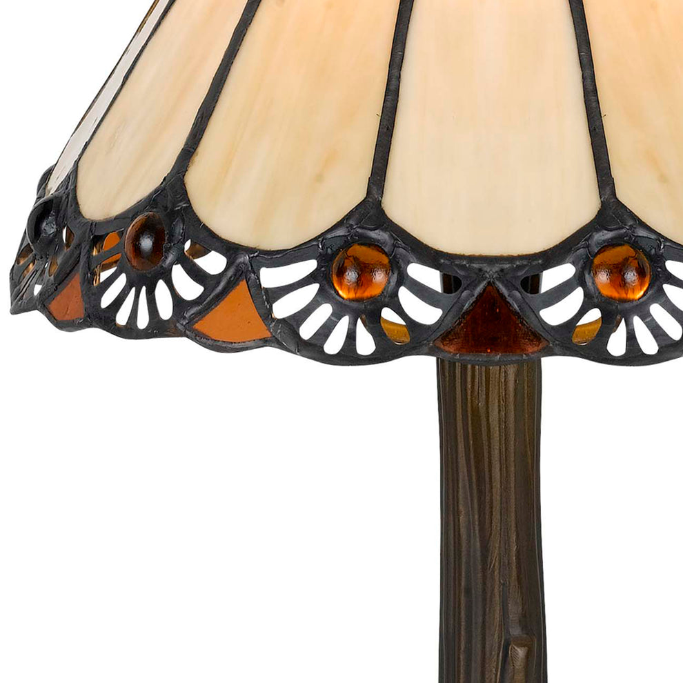 Tree Like Metal Body Tiffany Table Lamp With Conical Shade,Bronze And Beige By Benzara | Desk Lamps | Modishstore - 2