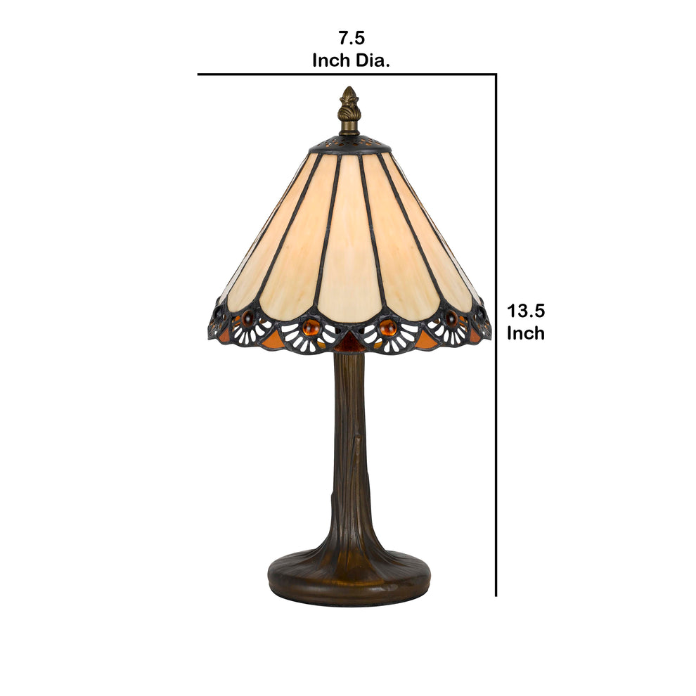 Tree Like Metal Body Tiffany Table Lamp With Conical Shade,Bronze And Beige By Benzara | Desk Lamps | Modishstore - 5