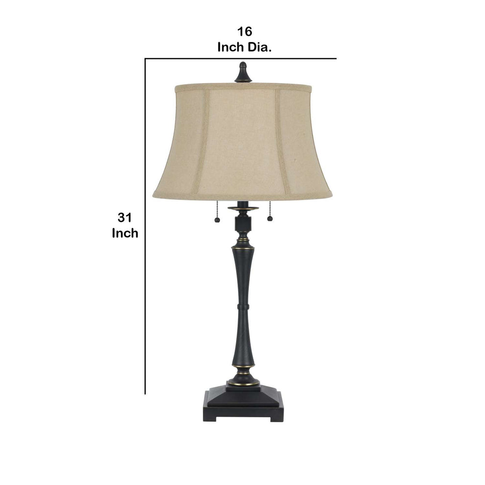 Metal Body Table Lamp With Fabric Tapered Bell Shade, Beige And Black By Benzara | Table Lamps |  Modishstore  - 2
