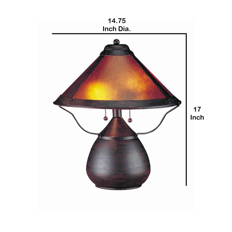 Pot Bellied Metal Body Table Lamp With Conical Mica Shade, Bronze By Benzara | Desk Lamps | Modishstore - 5