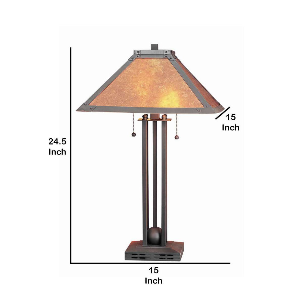 Ball Inlay Metal Body Table Lamp With Square Mica Shade, Bronze By Benzara | Table Lamps |  Modishstore  - 2