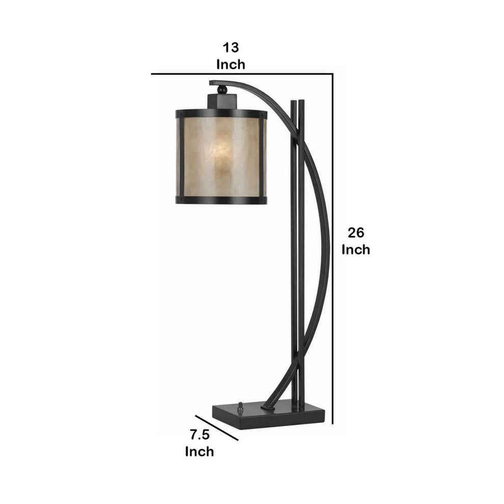 60 Watt Table Lamp With Metal Body And Mica Drum Shade, Black By Benzara | Table Lamps |  Modishstore  - 2
