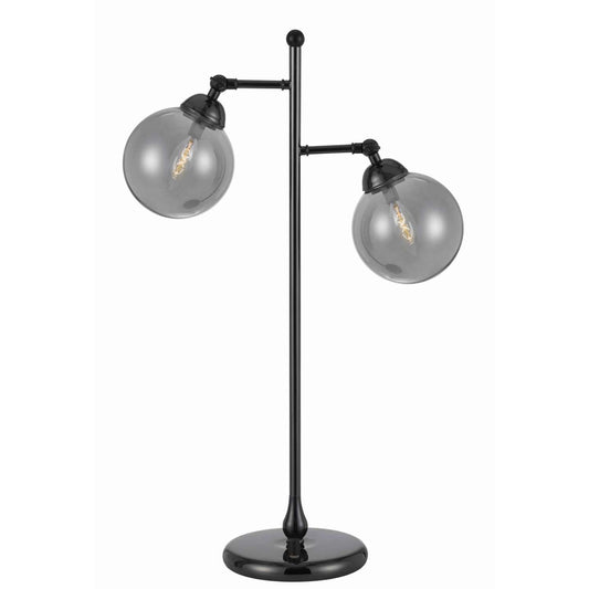 Industrial Metal Body Table Lamp With Two Glass Ball Shades, Black By Benzara | Table Lamps |  Modishstore 