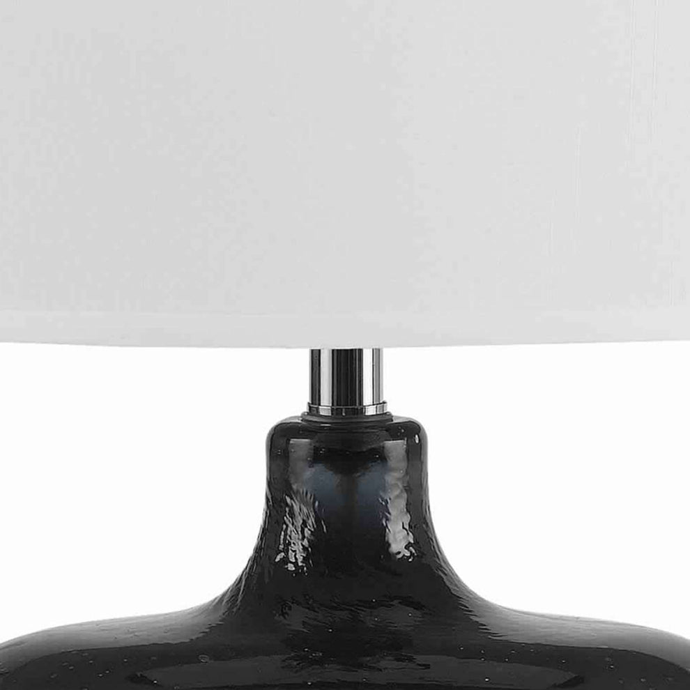 Glass Body Table Lamp With Drum Shade And Bubble Design, Blue And White By Benzara | Table Lamps |  Modishstore  - 4