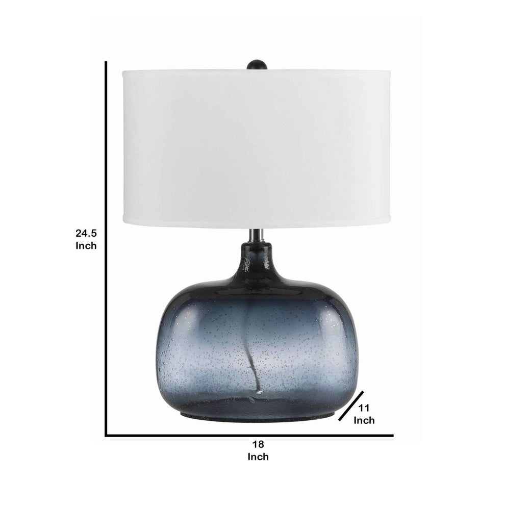 Glass Body Table Lamp With Drum Shade And Bubble Design, Blue And White By Benzara | Table Lamps |  Modishstore  - 2