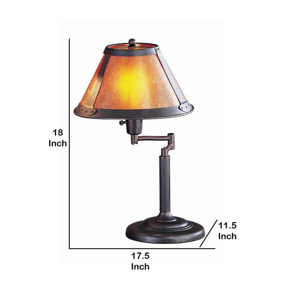 Metal Body Swing Arm Table Lamp With Conical Mica Shade, Bronze By Benzara | Table Lamps |  Modishstore  - 2