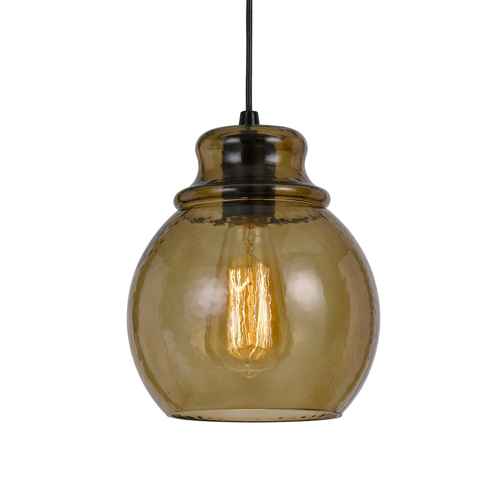 Round Glass Shade Pendant Lighting With Canopy And Hardwired Switch, Brown By Benzara | Pendant Lamps |  Modishstore  - 4