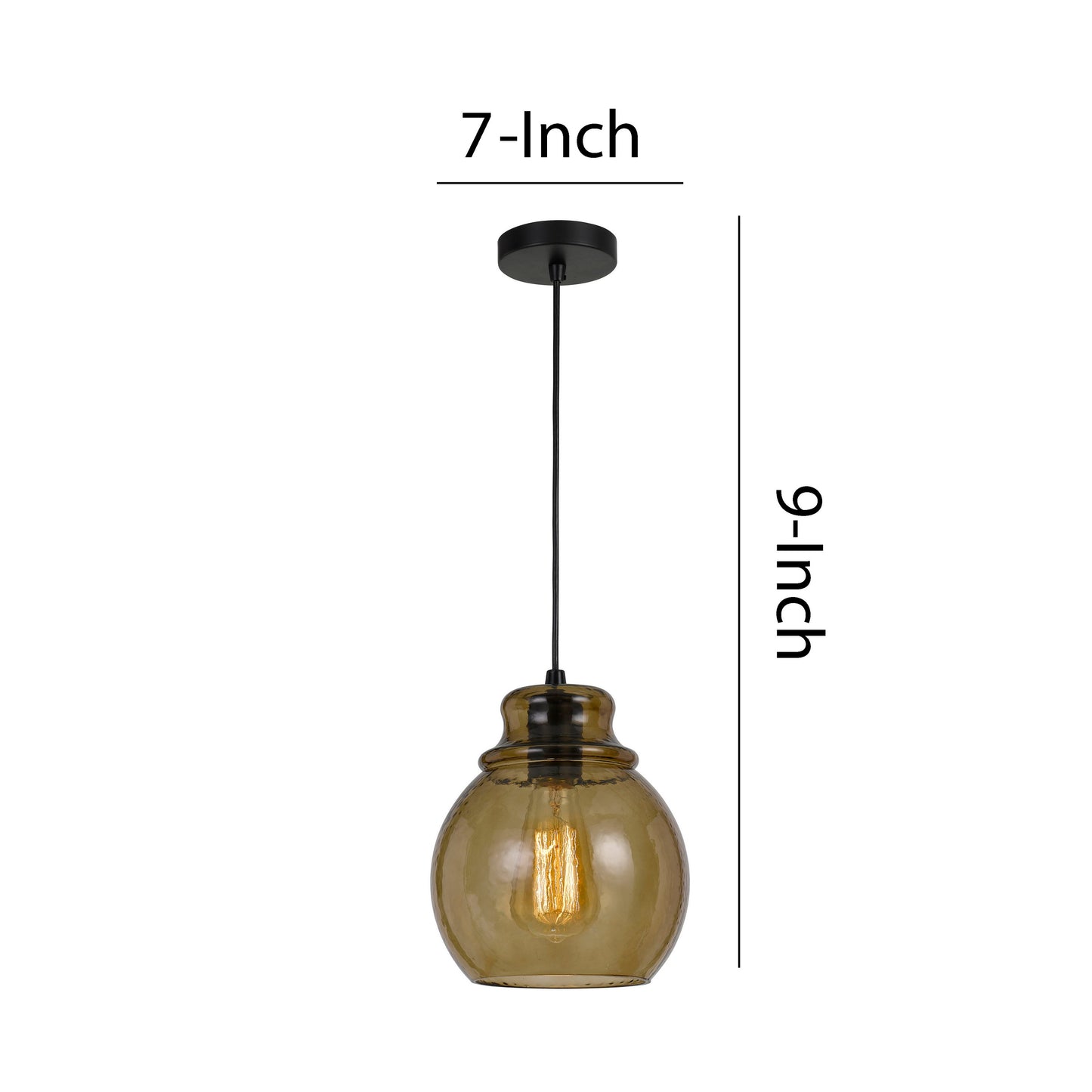 Round Glass Shade Pendant Lighting With Canopy And Hardwired Switch, Brown By Benzara | Pendant Lamps |  Modishstore  - 5
