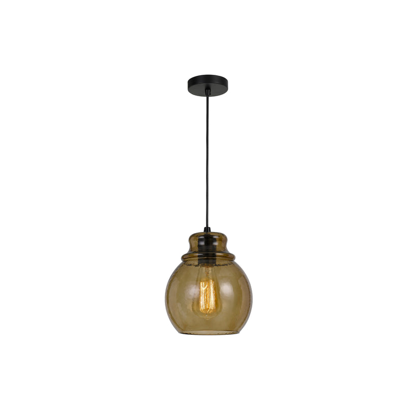 Round Glass Shade Pendant Lighting With Canopy And Hardwired Switch, Brown By Benzara | Pendant Lamps |  Modishstore 