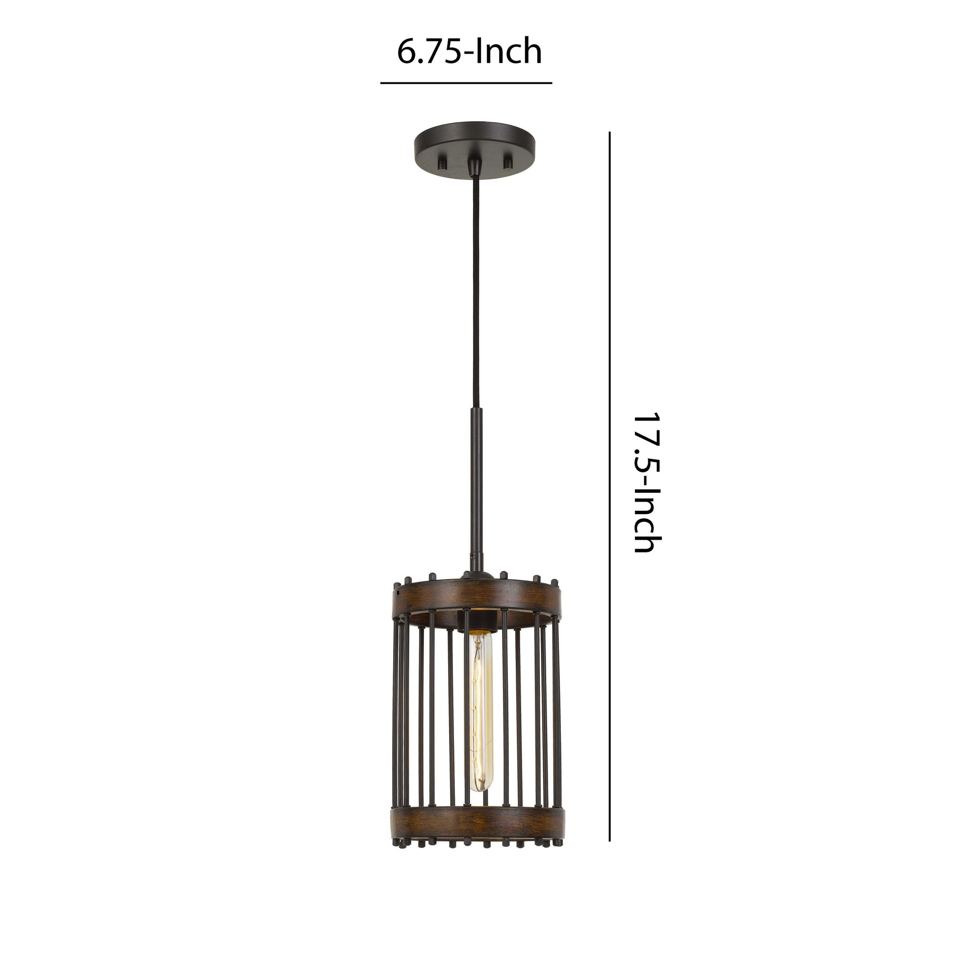 Caged Cylinder Design Metal Pendant Fixture With Canopy, Black And Brown By Benzara | Pendant Lamps |  Modishstore  - 5