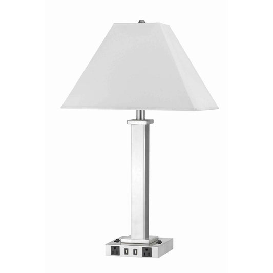 60 X 2 Watt Metal Night Stand Lamp With Tapered Shade, White And Silver By Benzara | Table Lamps |  Modishstore 