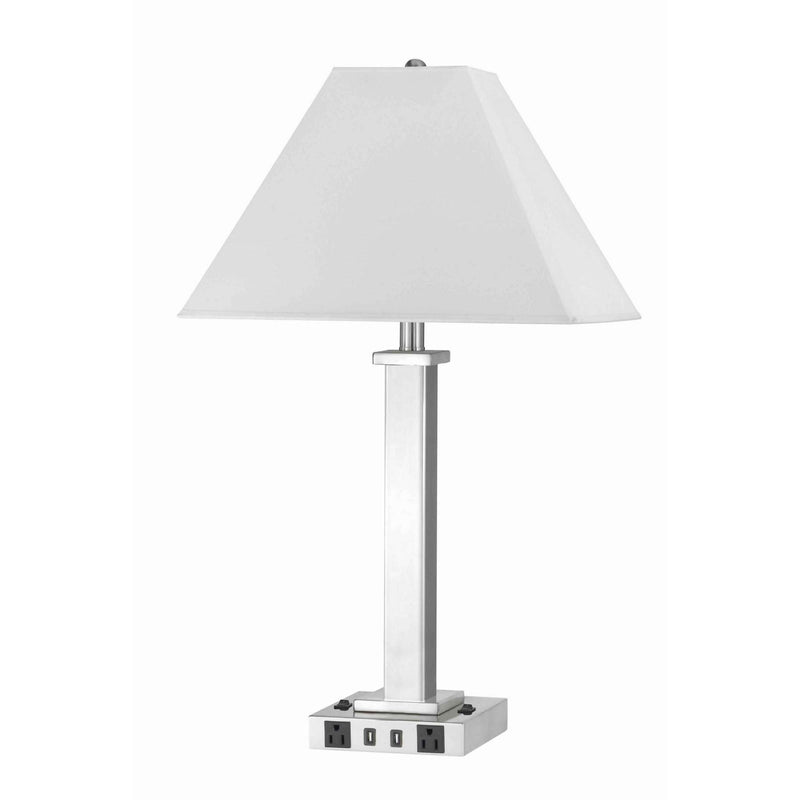 60 X 2 Watt Metal Night Stand Lamp With Tapered Shade, White And Silver By Benzara | Table Lamps |  Modishstore 