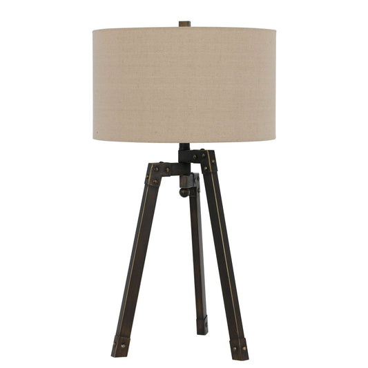 Metal Tripod Base Table Lamp With Fabric Drum Shade, Bronze And Beige By Benzara | Table Lamps |  Modishstore 