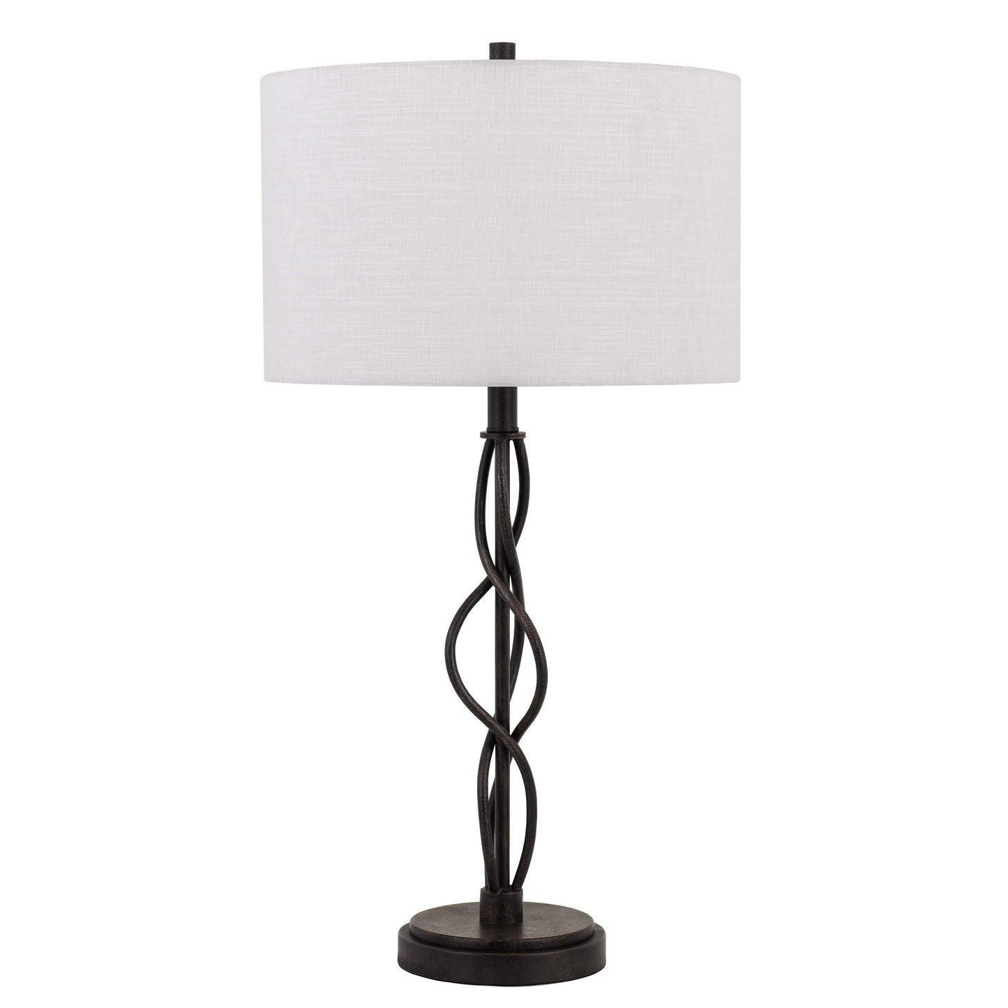 Round Fabric Shade Table Lamp With Metal Spiral Design Base,White And Black By Benzara | Desk Lamps | Modishstore