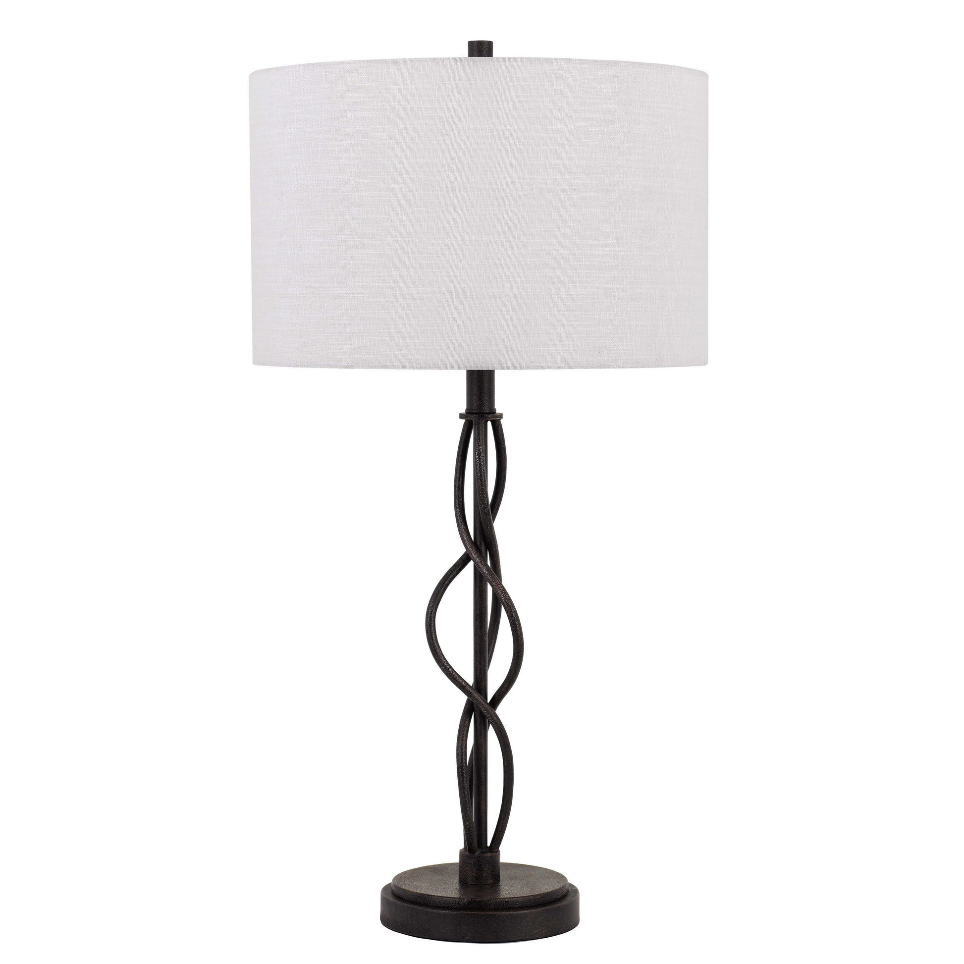 Round Fabric Shade Table Lamp With Metal Spiral Design Base,White And Black By Benzara | Desk Lamps | Modishstore