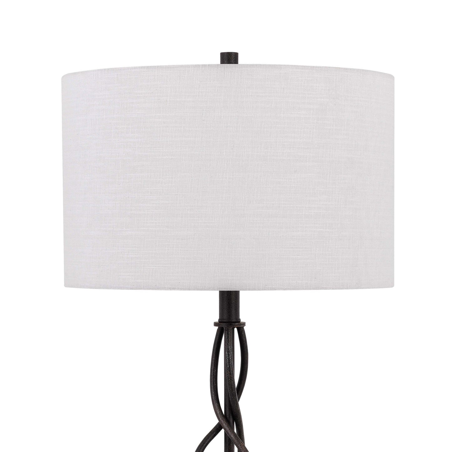 Round Fabric Shade Table Lamp With Metal Spiral Design Base,White And Black By Benzara | Desk Lamps | Modishstore - 2