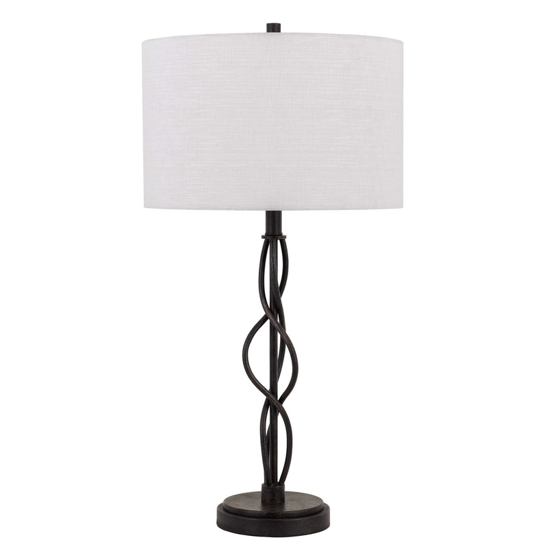 Round Fabric Shade Table Lamp With Metal Spiral Design Base,White And Black By Benzara | Desk Lamps | Modishstore