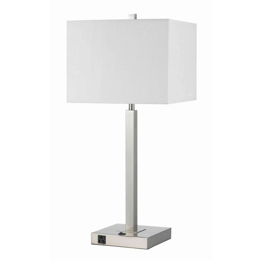 Rectangular Metal Table Lamp With Tubular Base And 2 Power Outlet, White By Benzara | Table Lamps |  Modishstore 