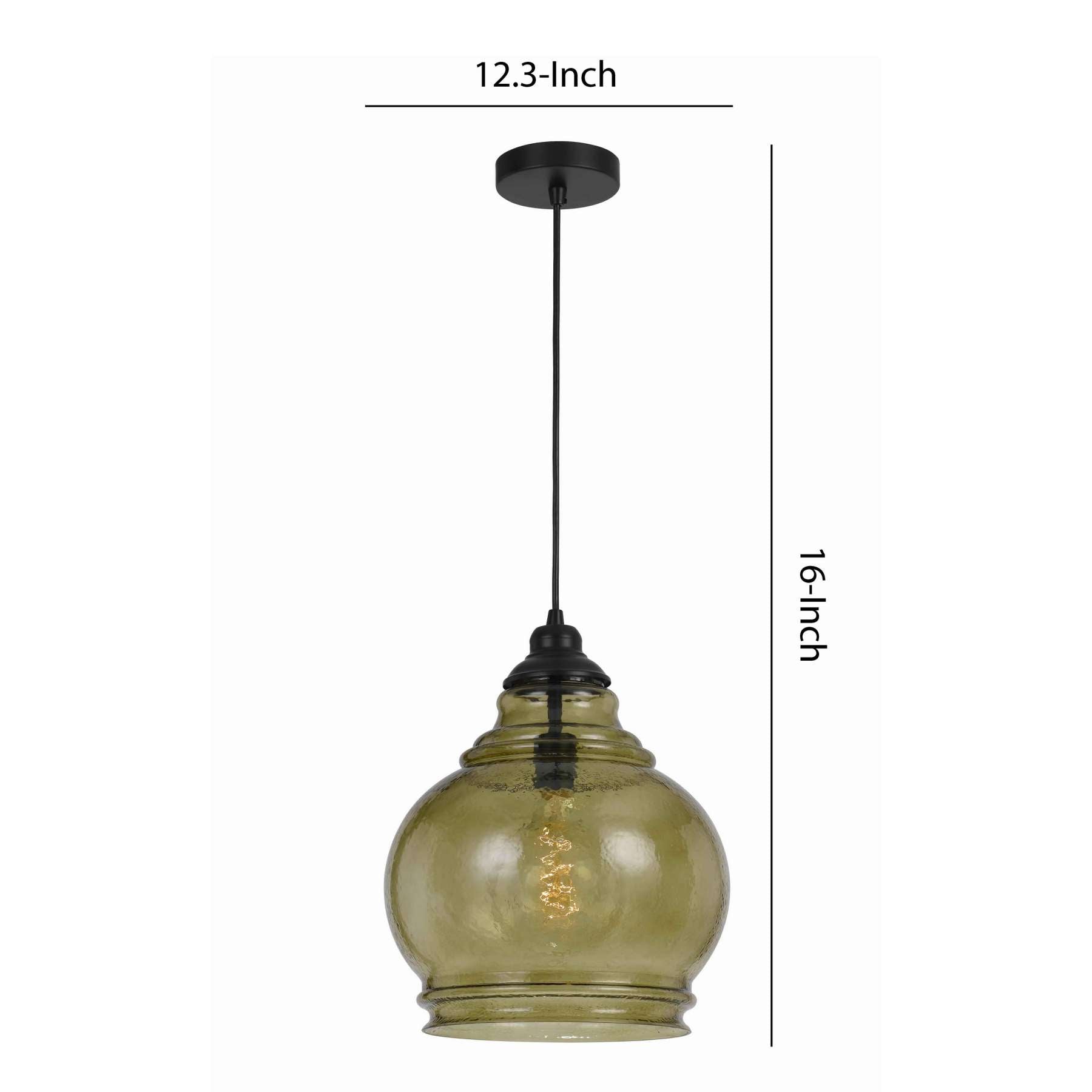 60 Watt Metal Frame Pendant With Rippled Glass Shade, Beige And Black By Benzara | Pendant Lamps |  Modishstore  - 2