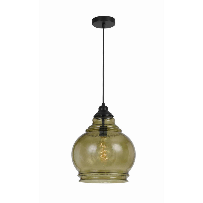 60 Watt Metal Frame Pendant With Rippled Glass Shade, Beige And Black By Benzara | Pendant Lamps |  Modishstore 