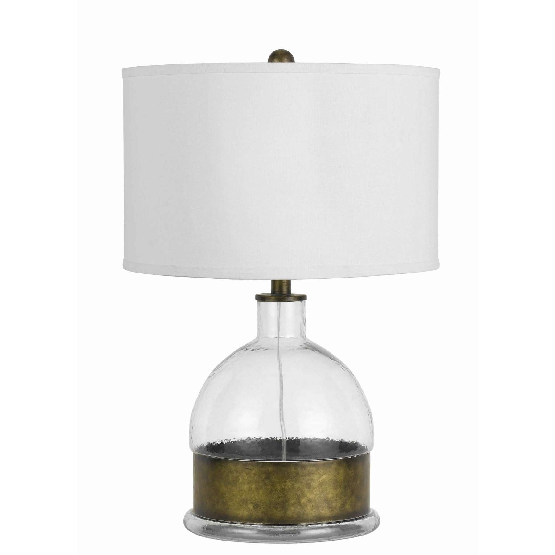3 Way Table Lamp With Glass Round Base And Antique Brass Accent, White By Benzara | Table Lamps |  Modishstore 