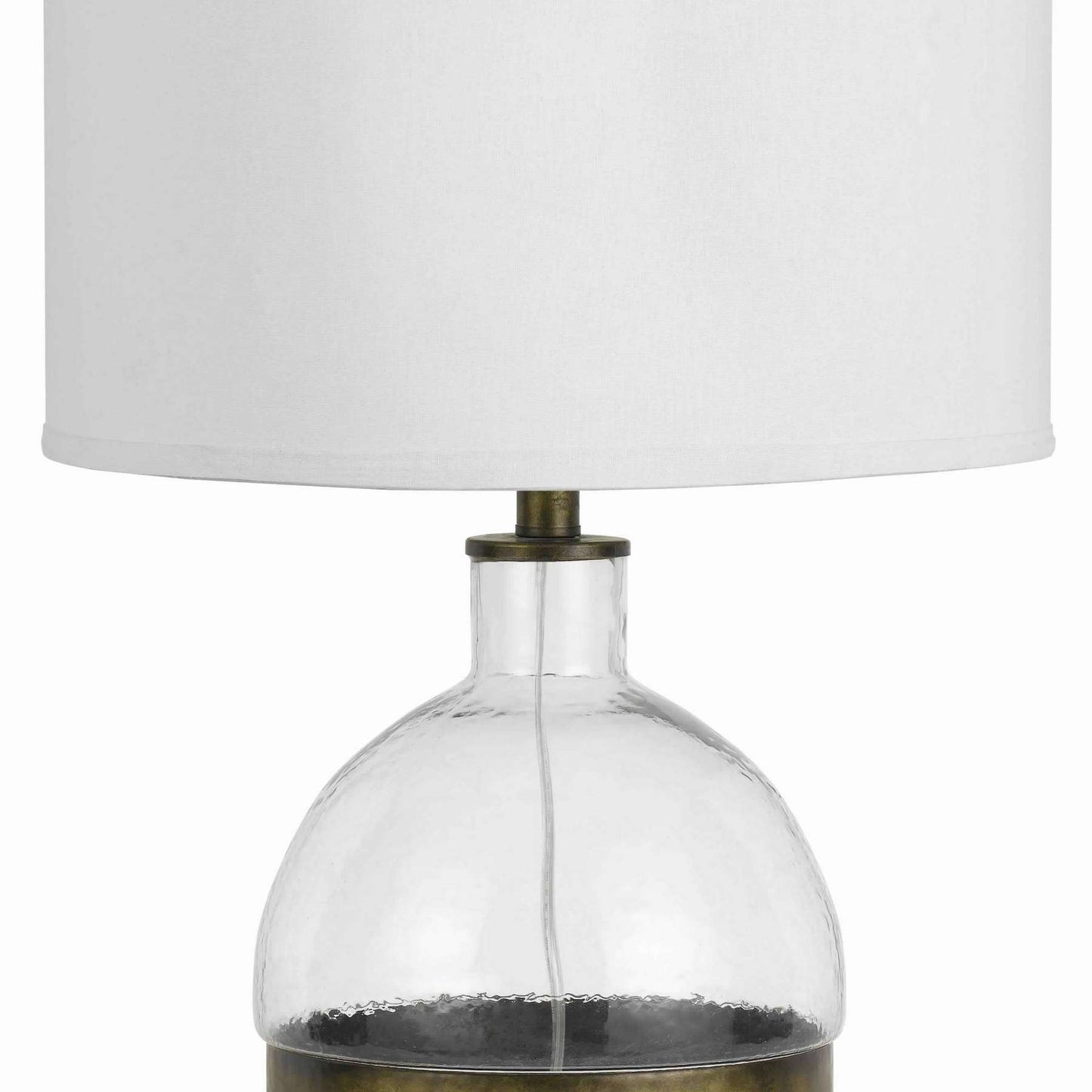 3 Way Table Lamp With Glass Round Base And Antique Brass Accent, White By Benzara | Table Lamps |  Modishstore  - 4