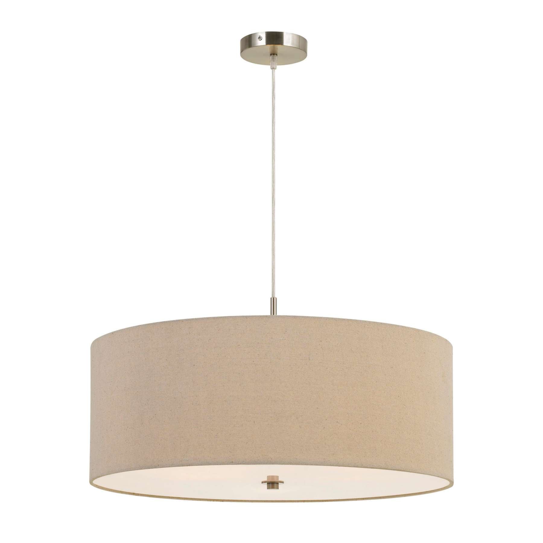 60W X 3 Drum Shade Pendant Fixture, Beige And Silver By Benzara | Chandeliers |  Modishstore 