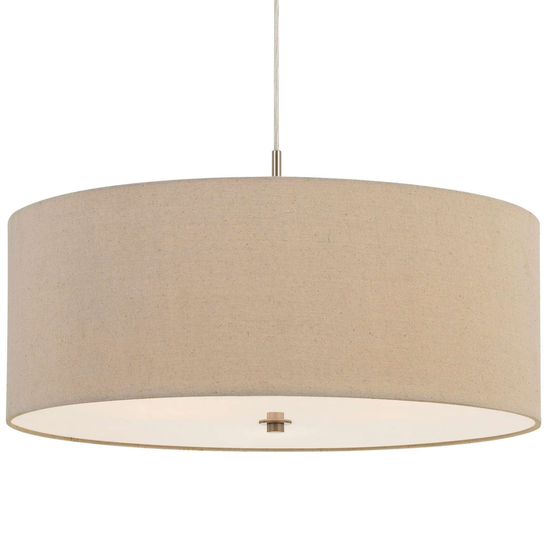 60W X 3 Drum Shade Pendant Fixture, Beige And Silver By Benzara | Chandeliers |  Modishstore  - 3