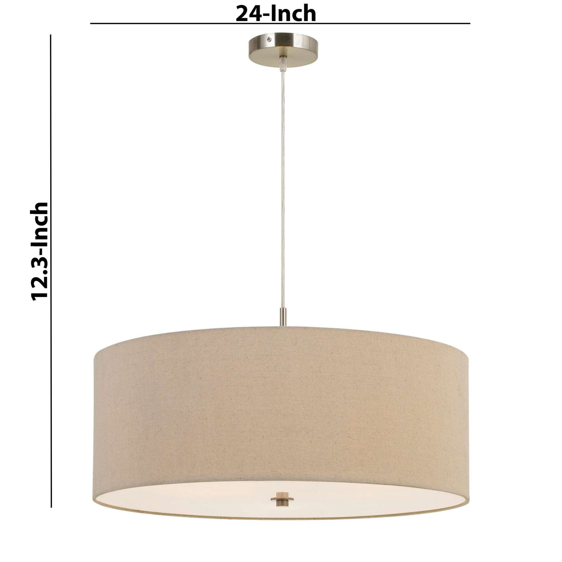 60W X 3 Drum Shade Pendant Fixture, Beige And Silver By Benzara | Chandeliers |  Modishstore  - 2