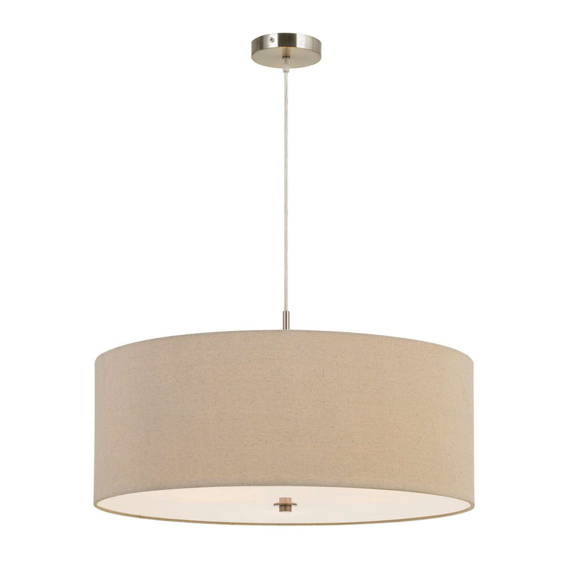 60W X 3 Drum Shade Pendant Fixture, Beige And Silver By Benzara | Chandeliers |  Modishstore 