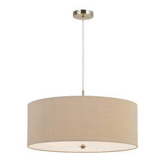 60W X 3 Drum Shade Pendant Fixture, Beige And Silver By Benzara