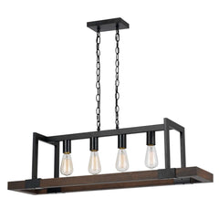 60 X 4 Watt Wood And Metal Chandelier With 6 Foot Chain, Brown And Black By Benzara
