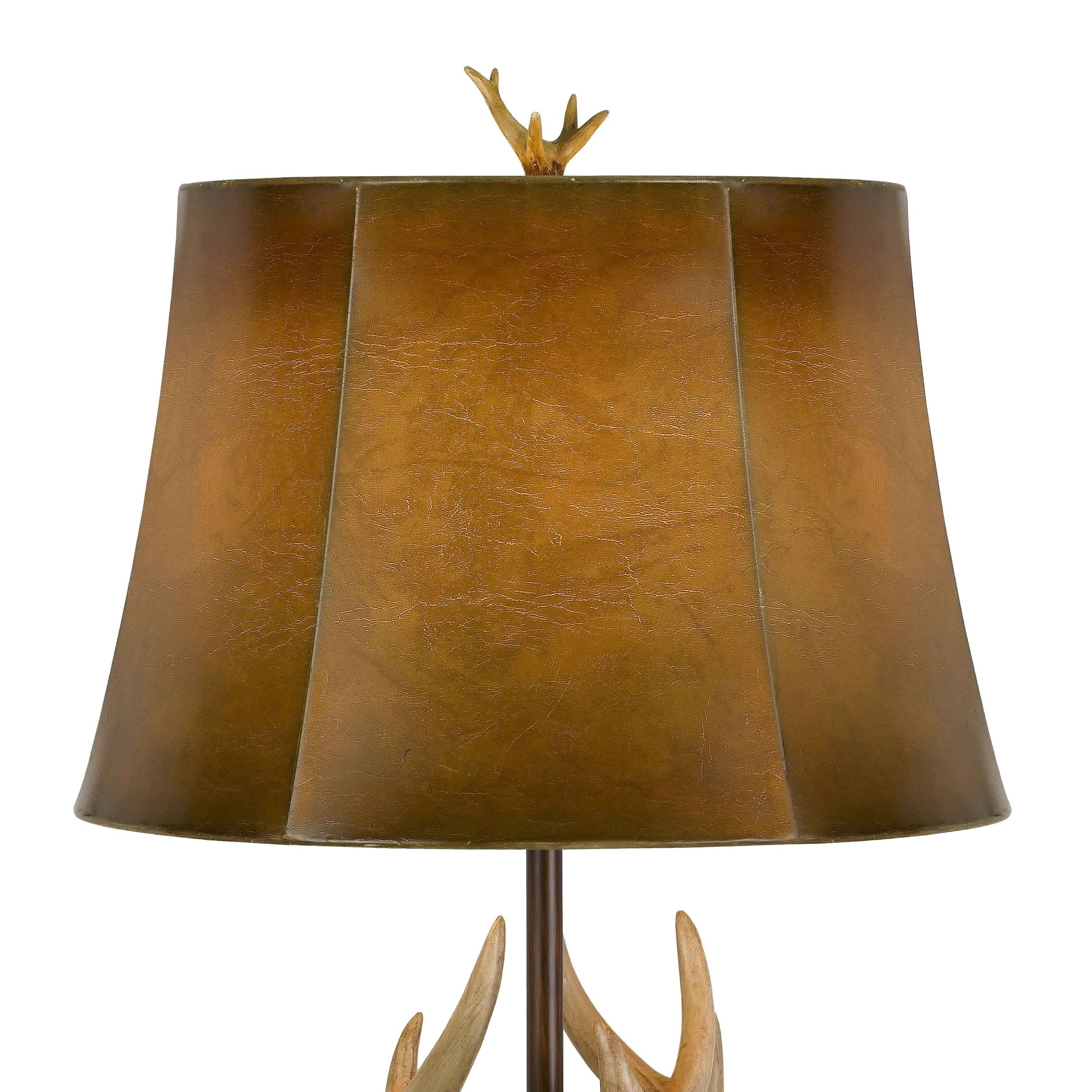 150 Watt Leatherette Shade Table Lamp With Antler Polyresin Base, Brown By Benzara | Desk Lamps | Modishstore - 2