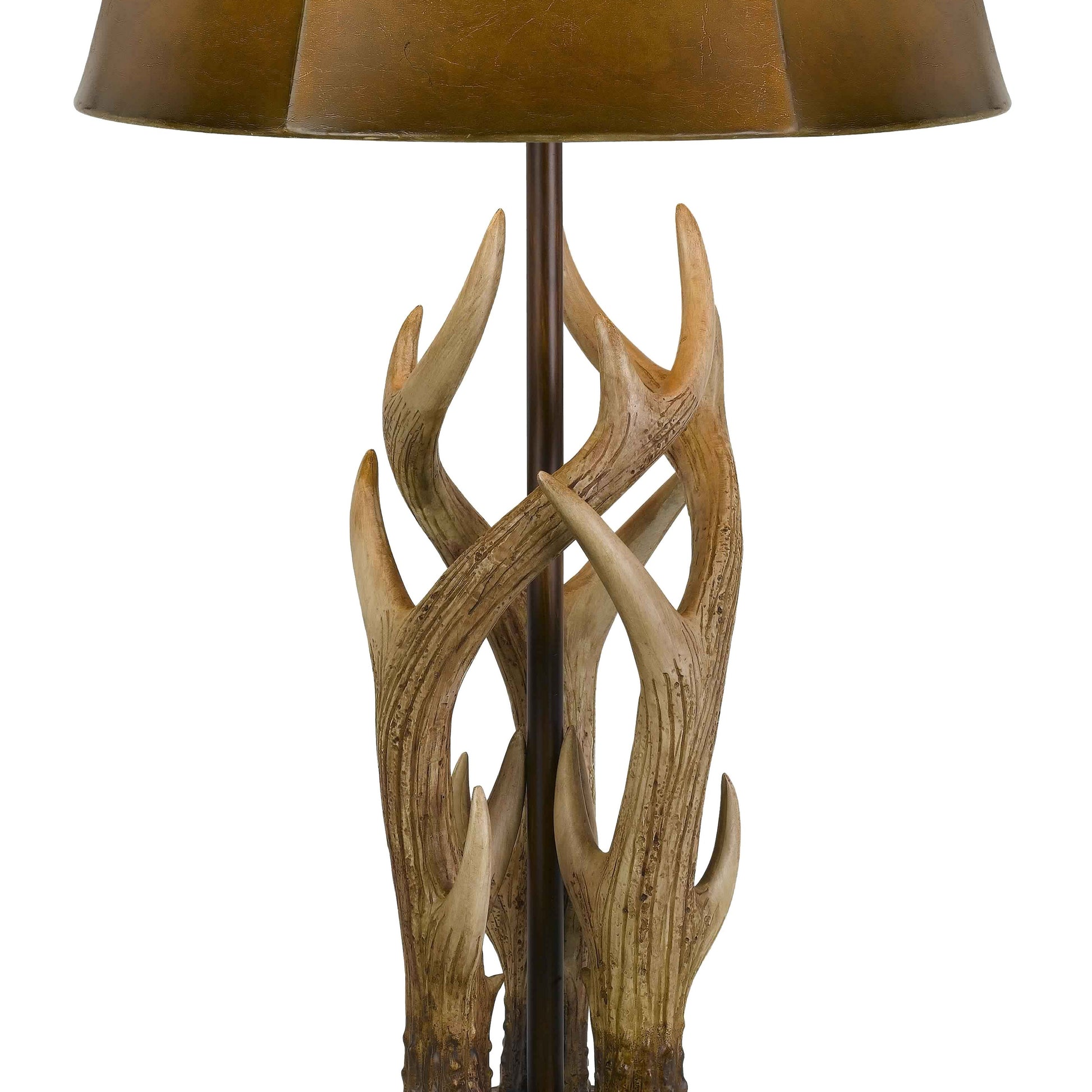 150 Watt Leatherette Shade Table Lamp With Antler Polyresin Base, Brown By Benzara | Desk Lamps | Modishstore - 3