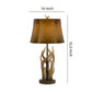150 Watt Leatherette Shade Table Lamp With Antler Polyresin Base, Brown By Benzara | Desk Lamps | Modishstore - 5