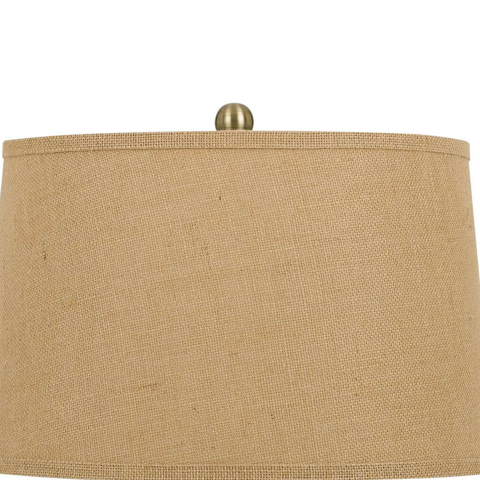 Glass Body Table Lamp With Tapered Burlap Shade, Gray And Beige By Benzara | Table Lamps |  Modishstore  - 5