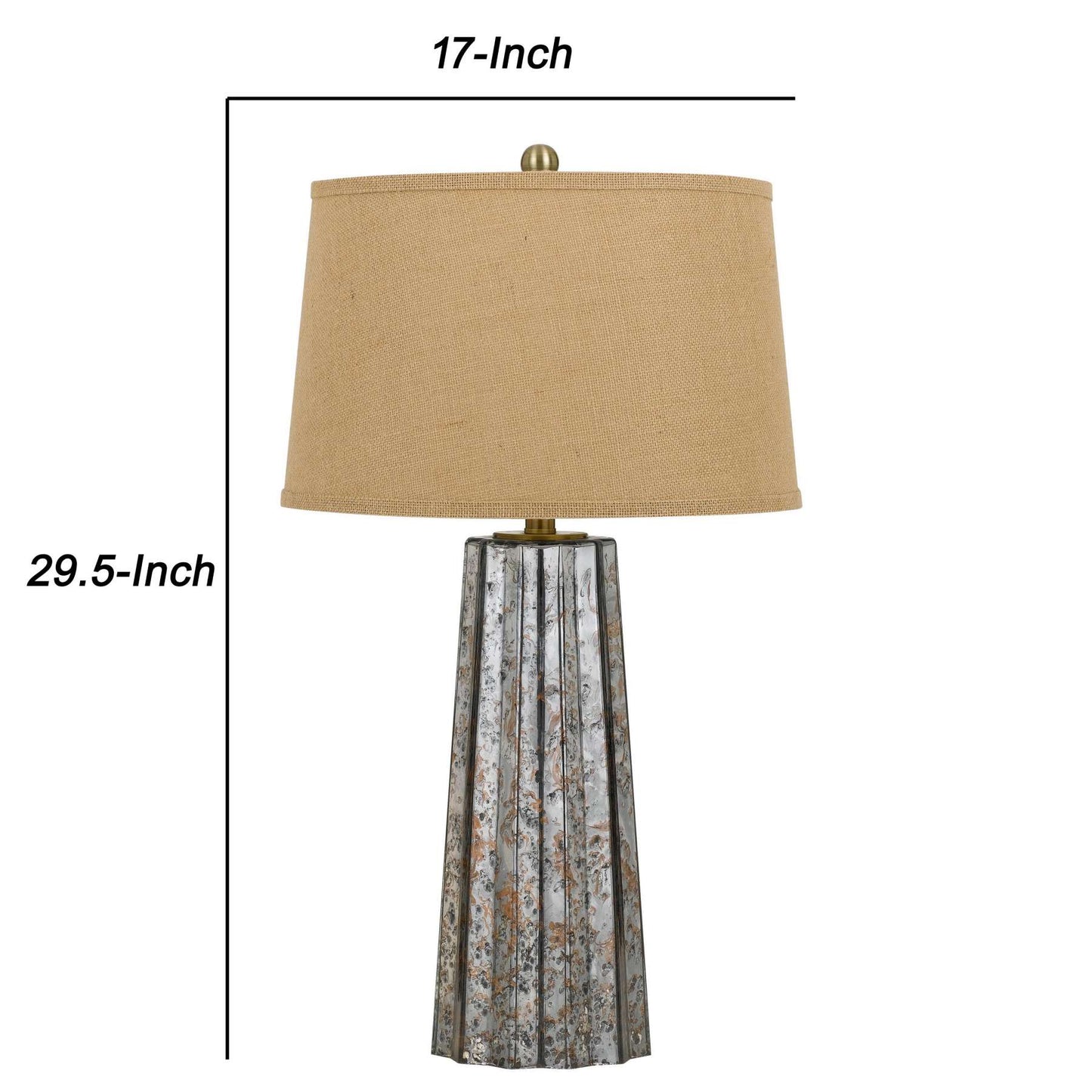 Glass Body Table Lamp With Tapered Burlap Shade, Gray And Beige By Benzara | Table Lamps |  Modishstore  - 2