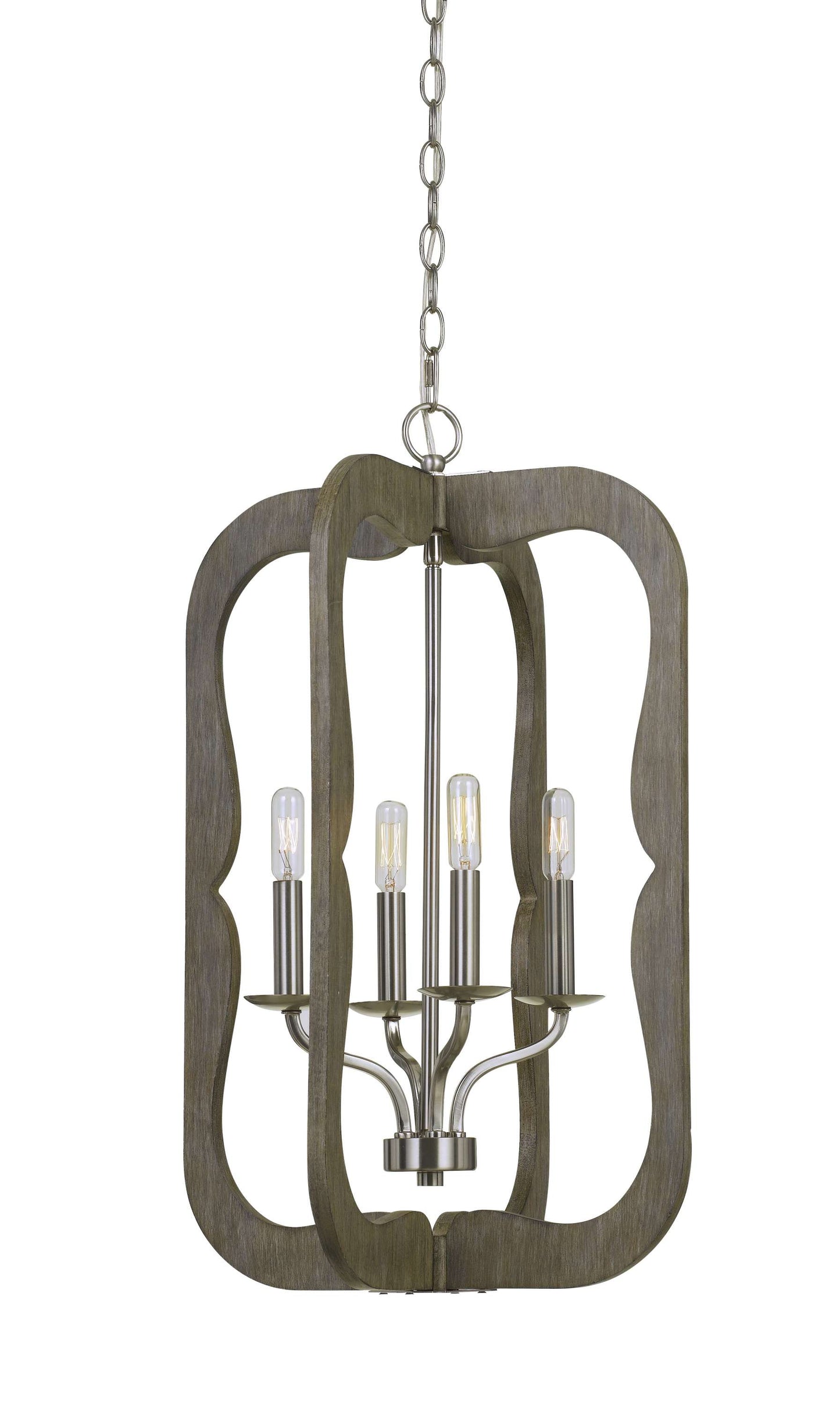 Wooden Cut Out Design Frame Pendant Fixture With Chain, Distressed Brown By Benzara | Chandeliers |  Modishstore 