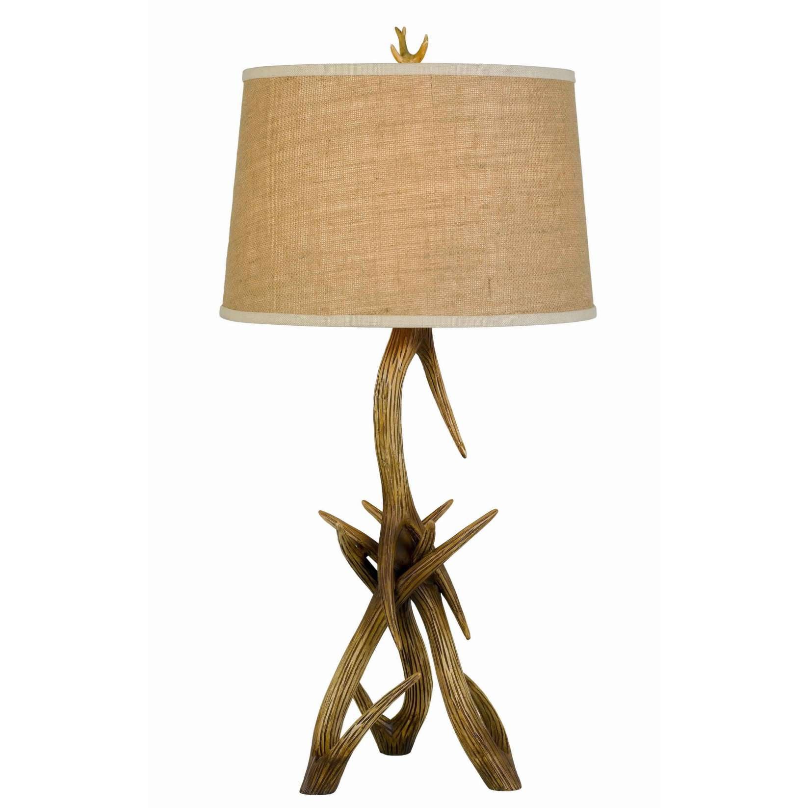 Textured Fabric Shade Table Lamp With Antler Design Base, Beige And Brown By Benzara | Table Lamps |  Modishstore 