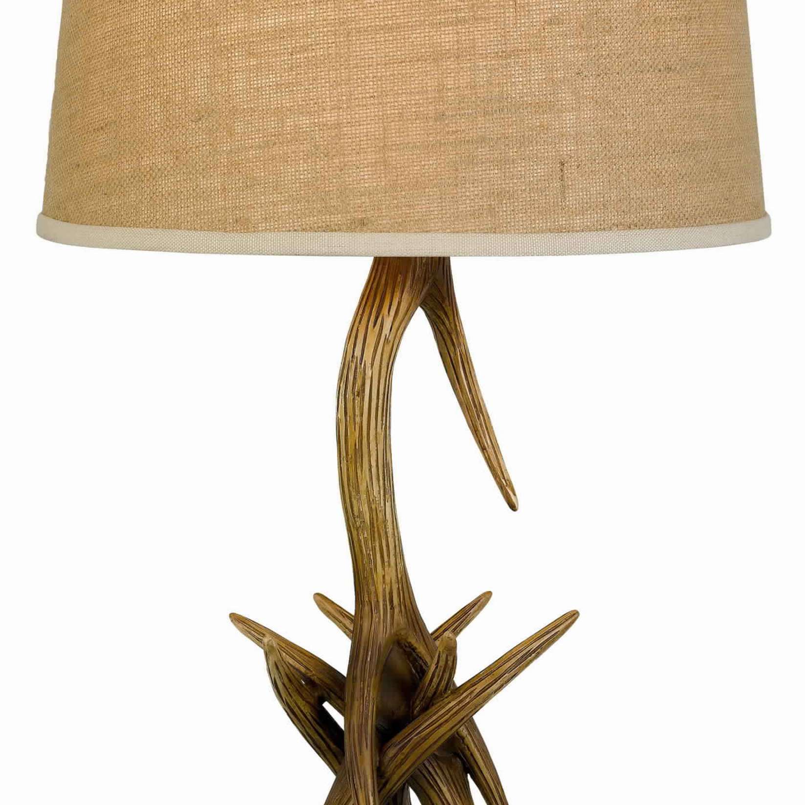 Textured Fabric Shade Table Lamp With Antler Design Base, Beige And Brown By Benzara | Table Lamps |  Modishstore  - 4