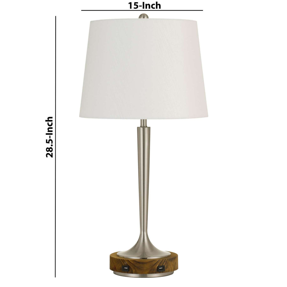 150W Metal Table Lamp With Oval Shade And 2 Usb Outlets, White And Silver By Benzara | Table Lamps |  Modishstore  - 2