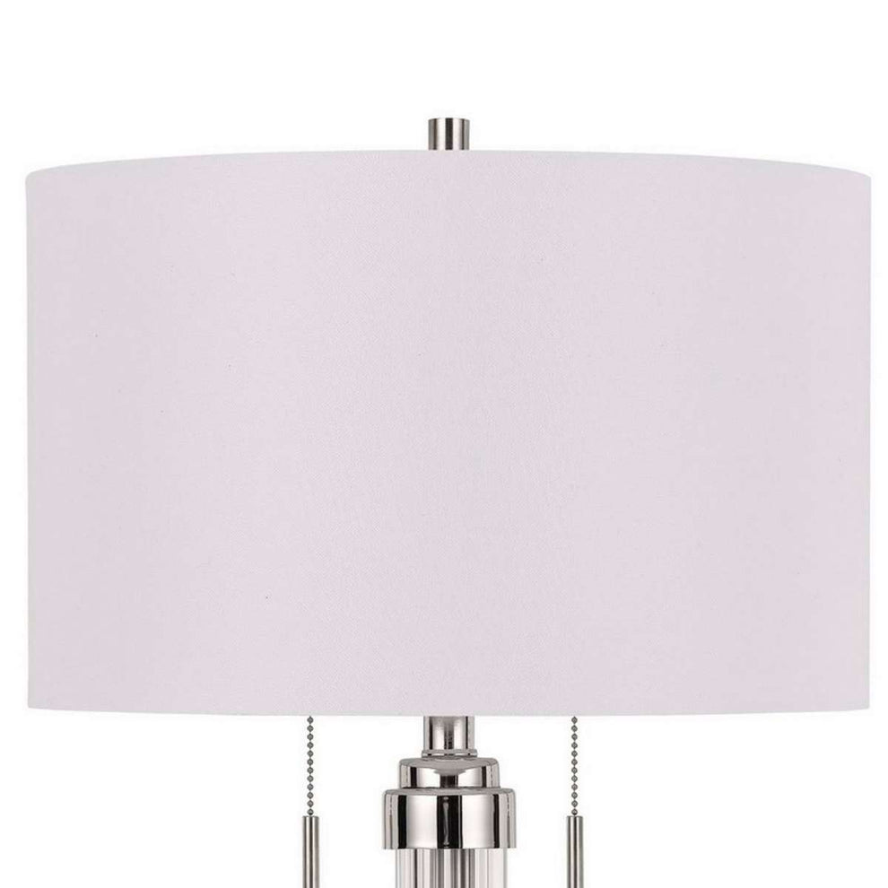 60 X 2 Watt Metal And Acrylic Table Lamp With Fabric Shade, White And Silver By Benzara | Table Lamps |  Modishstore  - 5