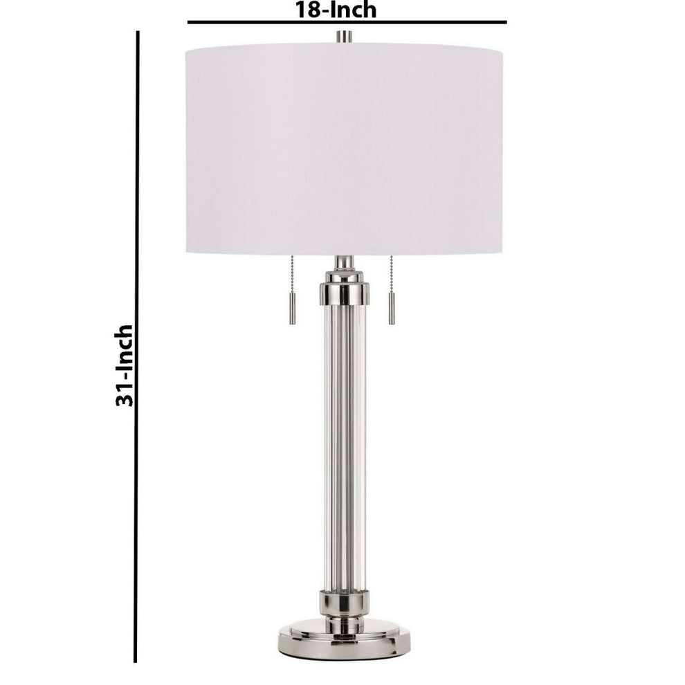 60 X 2 Watt Metal And Acrylic Table Lamp With Fabric Shade, White And Silver By Benzara | Table Lamps |  Modishstore  - 2
