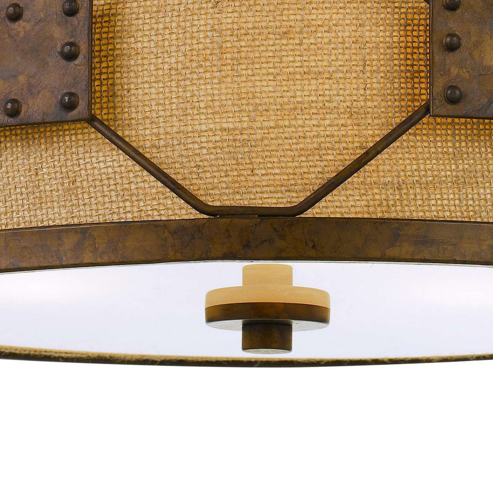 Metal Frame Drum Shade Pendant Fixture With Lattice Design, Rustic Bronze By Benzara | Chandeliers |  Modishstore  - 3