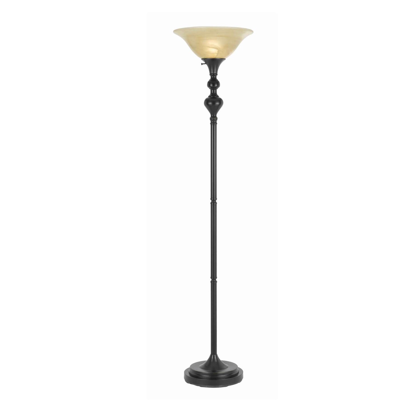 3 Way Glass Shade Torchiere Floor Lamp With Metal Pedestal Base, Black By Benzara | Floor Lamps |  Modishstore 