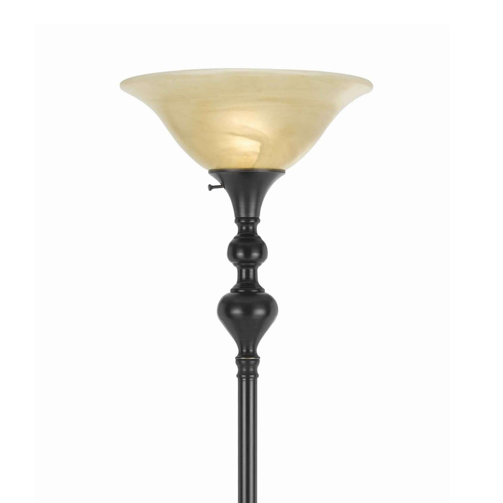 3 Way Glass Shade Torchiere Floor Lamp With Metal Pedestal Base, Black By Benzara | Floor Lamps |  Modishstore  - 5