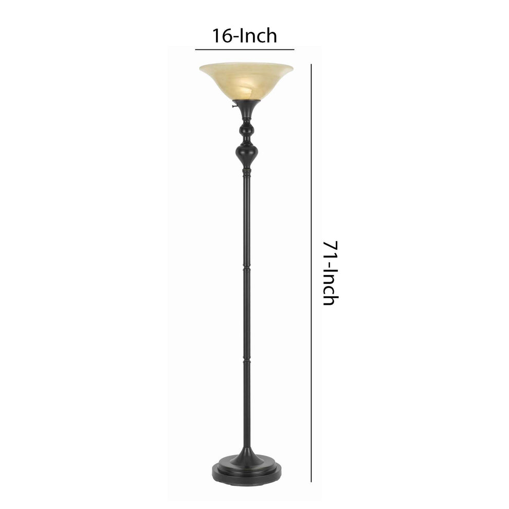3 Way Glass Shade Torchiere Floor Lamp With Metal Pedestal Base, Black By Benzara | Floor Lamps |  Modishstore  - 2