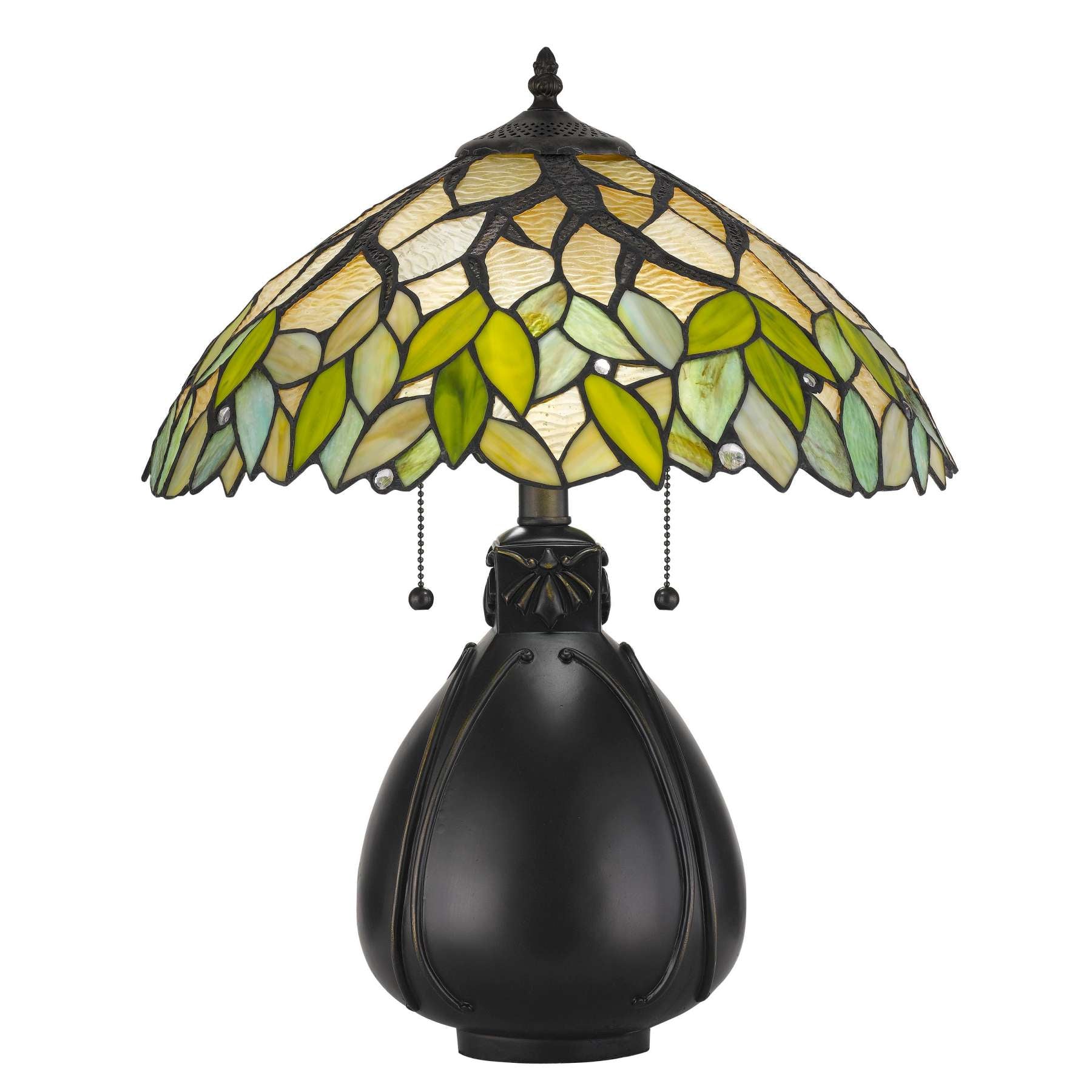 2 Bulb Tiffany Table Lamp With Leaf Design Glass Shade, Multicolor By Benzara | Table Lamps |  Modishstore 