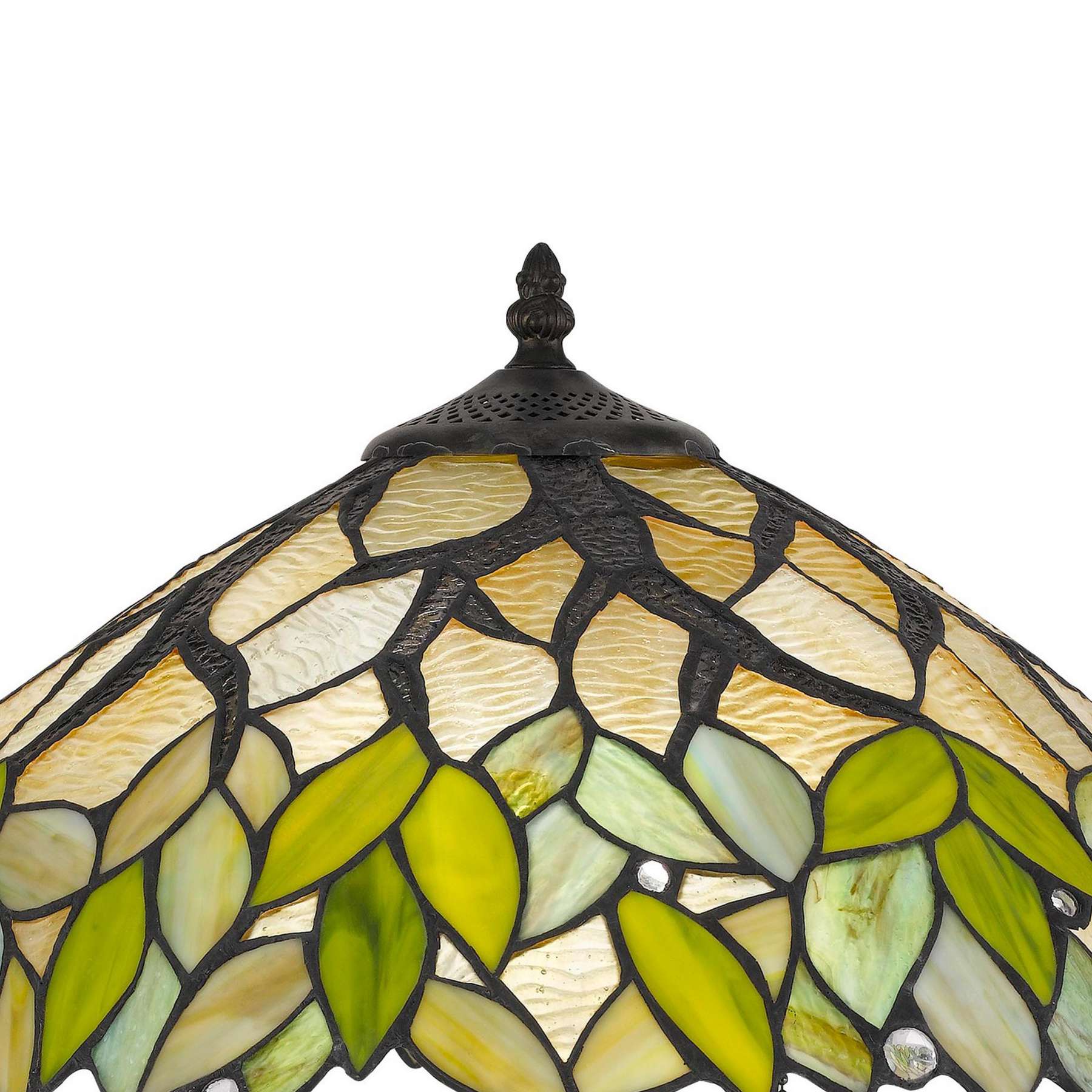 2 Bulb Tiffany Table Lamp With Leaf Design Glass Shade, Multicolor By Benzara | Table Lamps |  Modishstore  - 5
