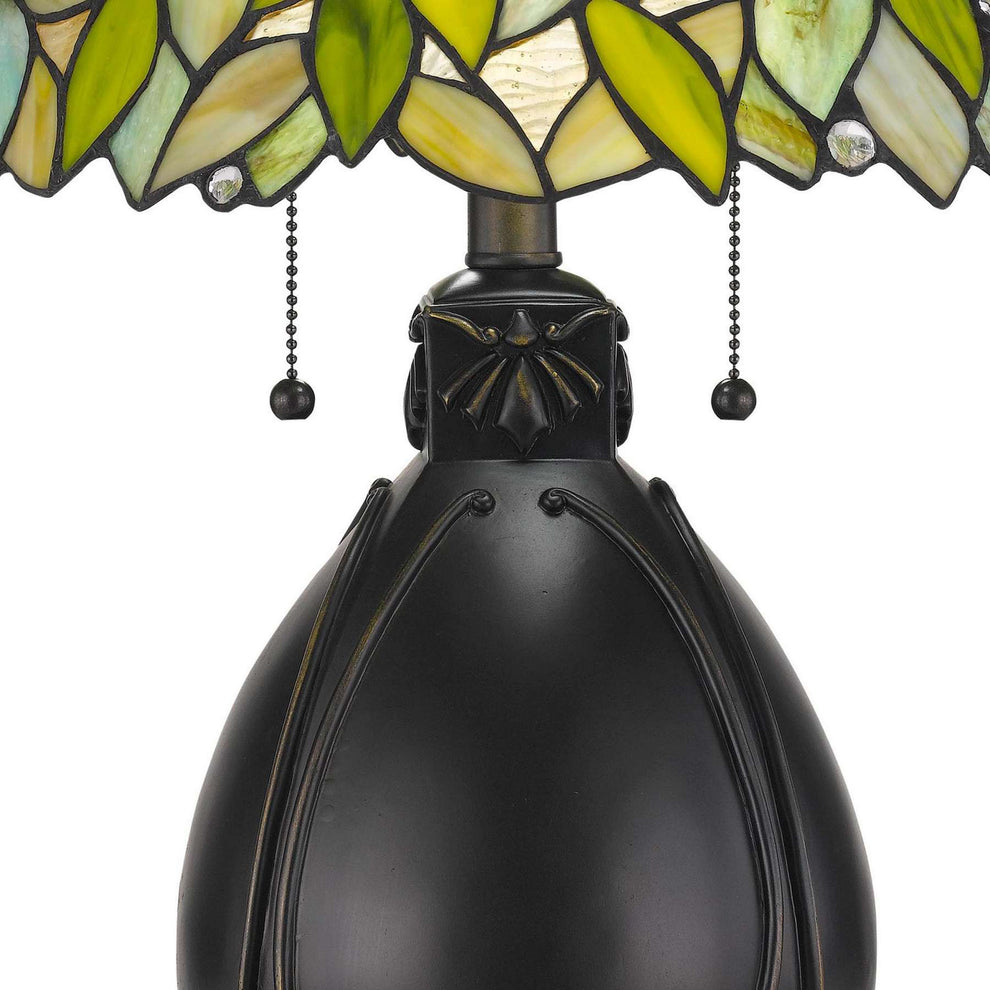 2 Bulb Tiffany Table Lamp With Leaf Design Glass Shade, Multicolor By Benzara | Table Lamps |  Modishstore  - 4